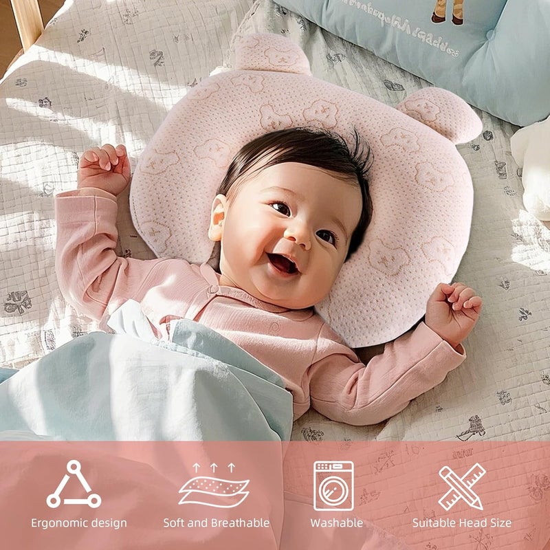 Foileon Portable Baby Pillow, Adjustable Cute Cartoon Bear Soft and Cozy Pillow, Ergonomic Design Soft Hypoallergenic Pillows for Newborn Babies Sleeping Prevent Flat Head - Image 2